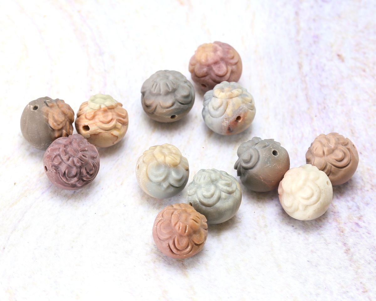 Alashan Mongolian Agate (Matte) Carved Flower Round Focal 10-11mm