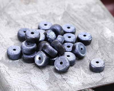 Czech Glass Textured Jet w/ Hematite Wash Heishi 3x6mm