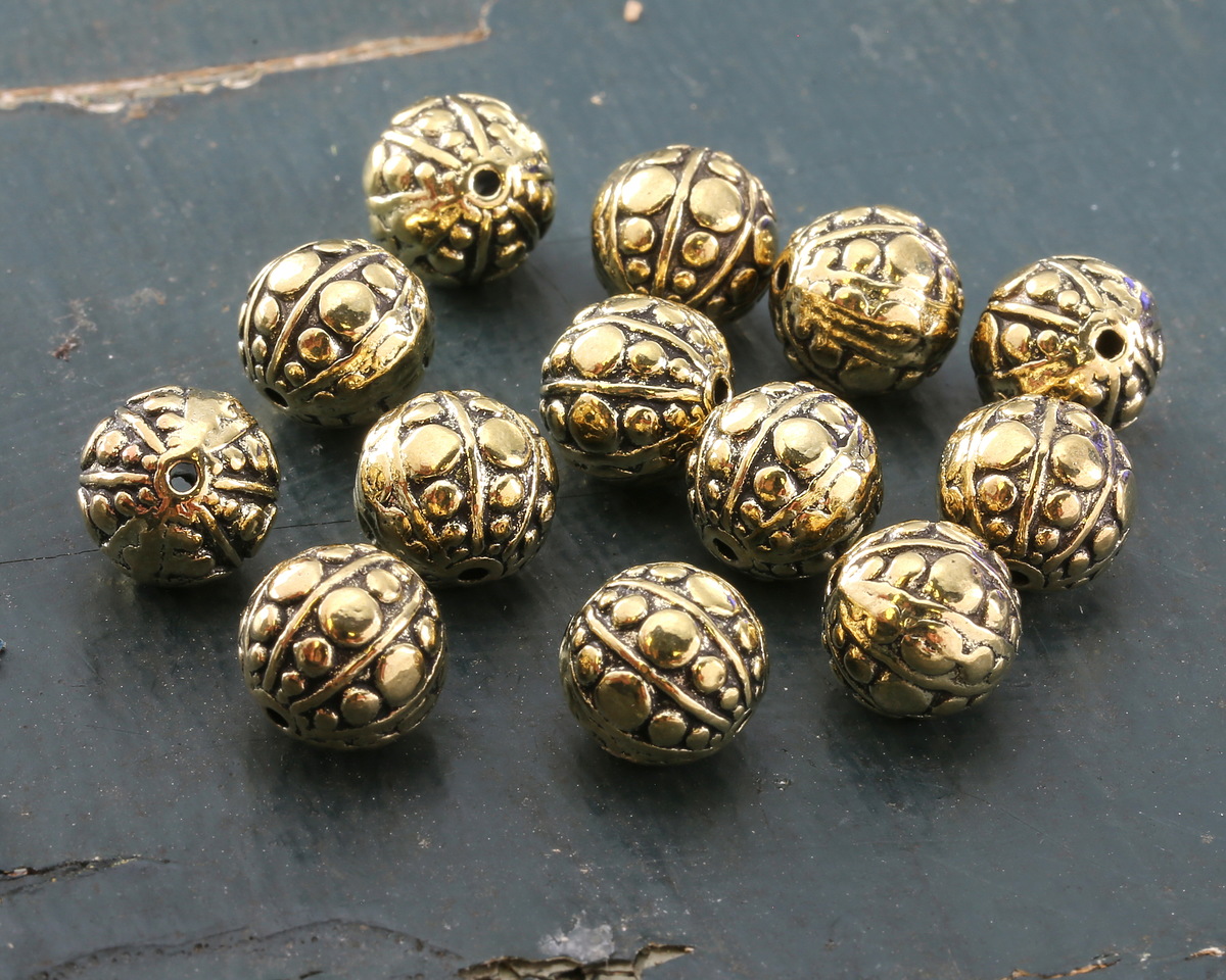 Antique Gold Finish Lots of Dots Round 10mm