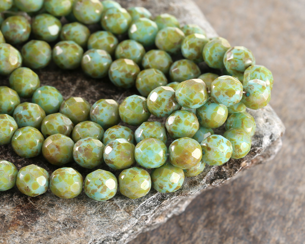 Czech Glass Turquoise Picasso Fire Polished Round 8mm