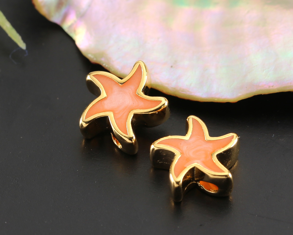 24K Gold (plated) Peach Pearl Enamel Starfish Bead 10mm