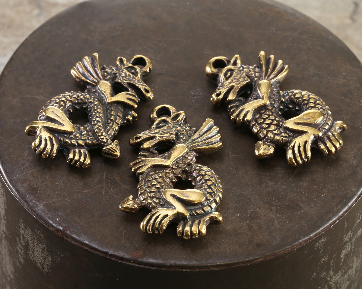 Mykonos Antique Brass (plated) Scaled Dragon Focal 19x33mm