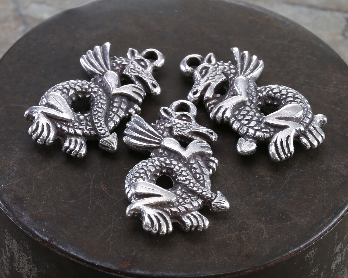 Mykonos Antique Silver (plated) Scaled Dragon Focal 19x33mm
