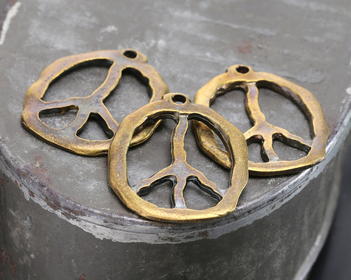 Mykonos Antique Brass (plated) Peace Sign Pendant 27x34mm