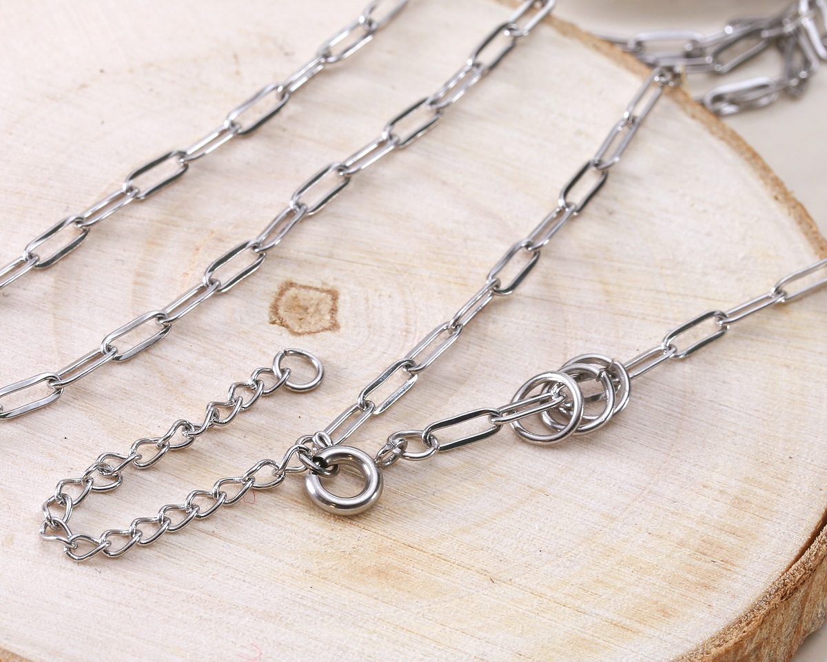Stainless Steel Small Paperclip Chain, 18" Finished w/ 3 jump rings & 2" extender, 7.9x2.3mm links