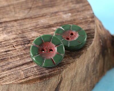 Czech Glass Spruce Picasso 2-Hole Button 14mm