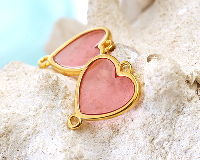 24K Gold (Plated) Transparent Rose Resin Heart Focal Link 16x18mm