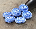 Czech Glass White w/ Metallic Cobalt Sailboat Coin 20mm