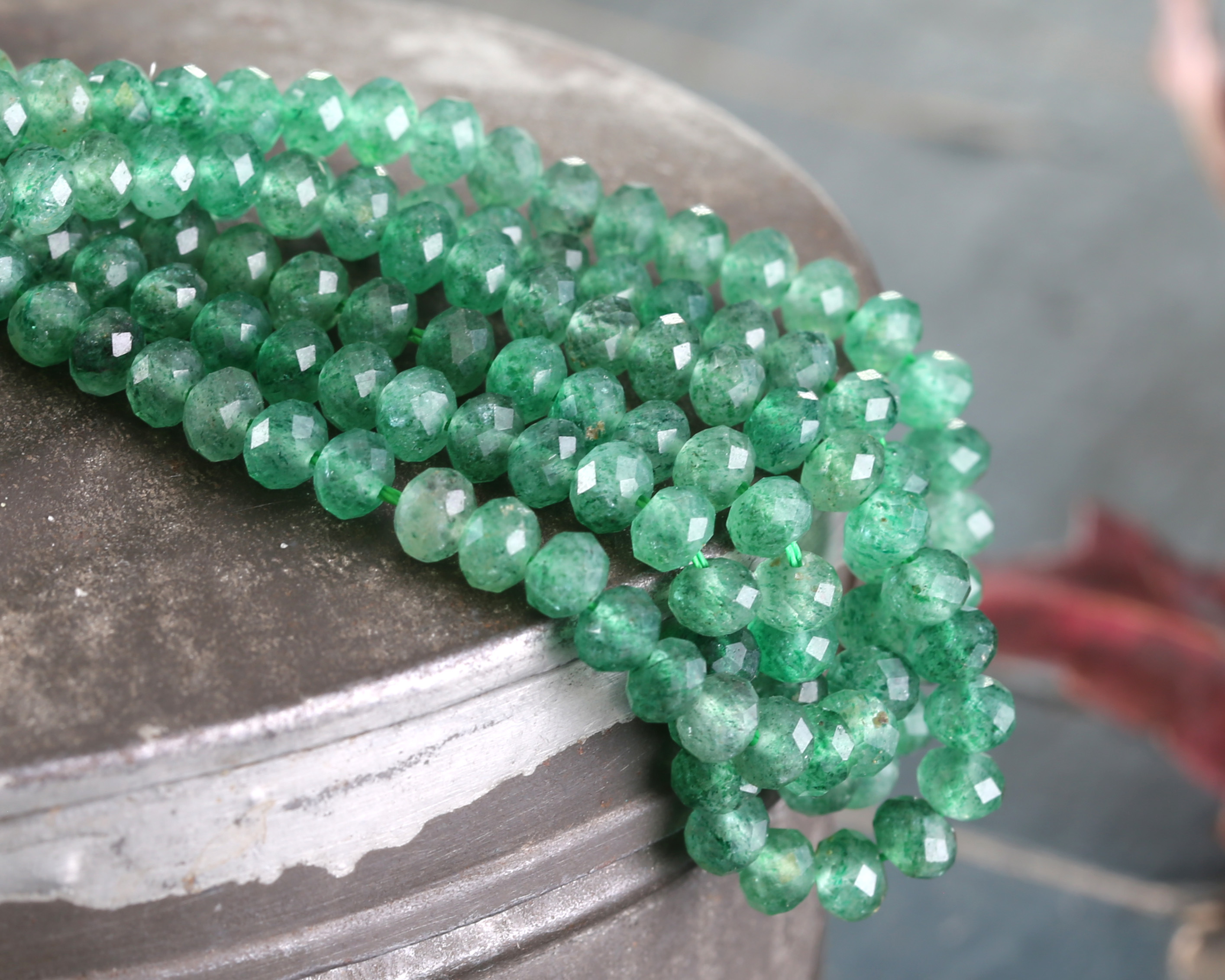 Green Strawberry Quartz (dark) Faceted Rondelle 3.5x4.5mm