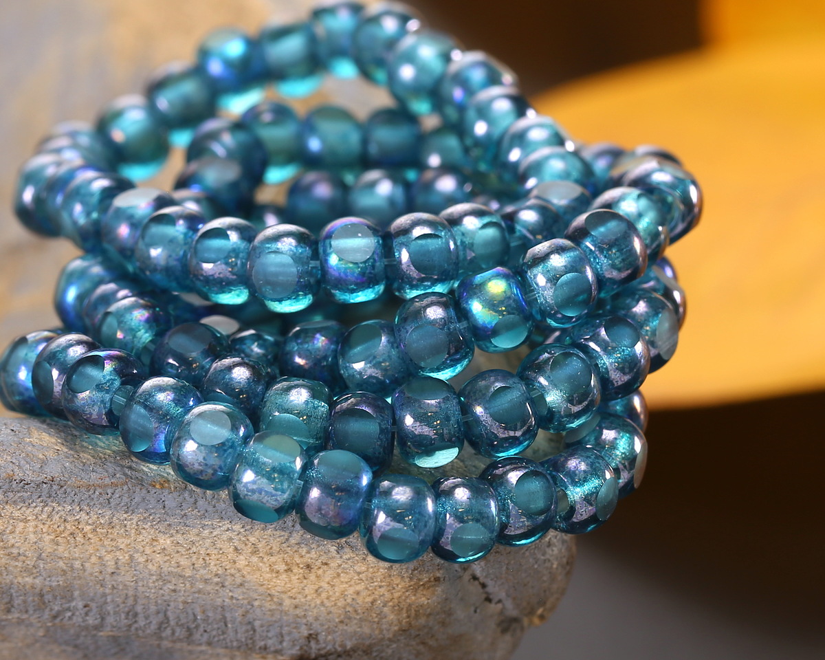 Czech Glass Teal Blue AB Trica Beads 4x5mm