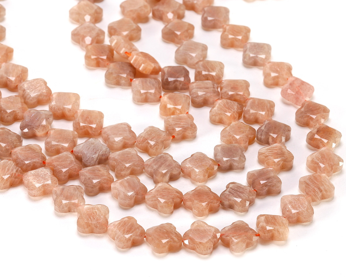 Peach Moonstone Faceted Quatrefoil 13mm