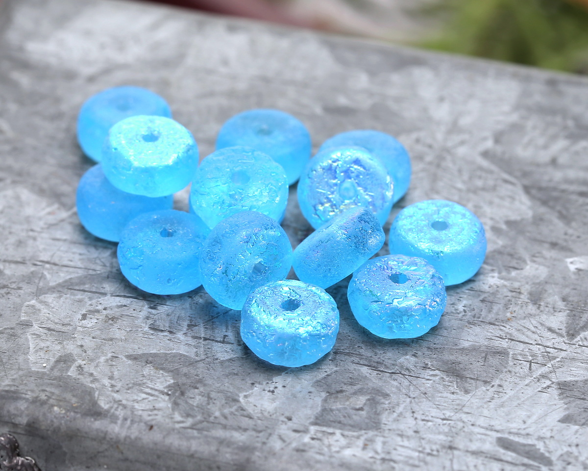 Czech Glass Textured Aquamarine AB Heishi 4x8mm