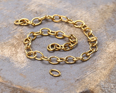 Waterproof 18K Gold PVD Plated Stainless Steel Oval Jump Ring 3x4.5mm, 22 gauge