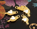 24K Gold (plated) White Enamel Love Bird Focal 12x13.5mm