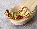 24K Gold (plated) Transparent Ruby Enamel Butterfly Focal Link 16x11mm
