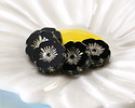 Czech Glass Jet w/ Platinum Hibiscus Coin 12mm