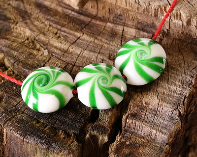 Spearmint Candy Lampwork Glass Focal Bead 15-16mm