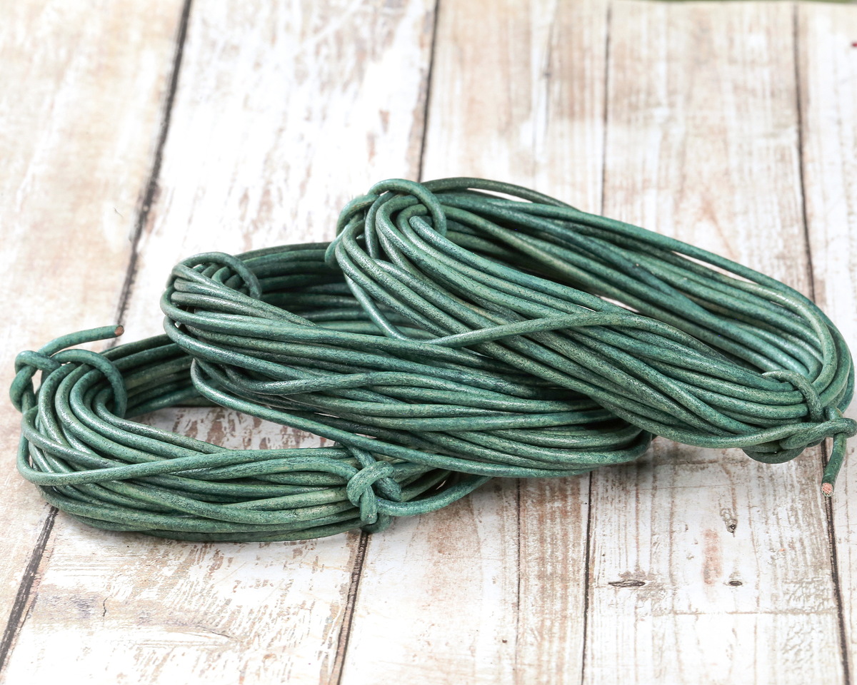 Natural Emerald Round Leather Cord 2mm, 32 feet