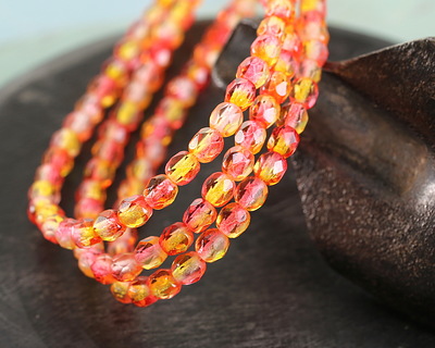 Czech Glass Dual Coated Pink & Orange Fire Polished Round 4mm