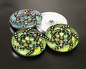 Czech Glass Chartreuse & Gold w/ Gold Daisy Spiral Button 31mm
