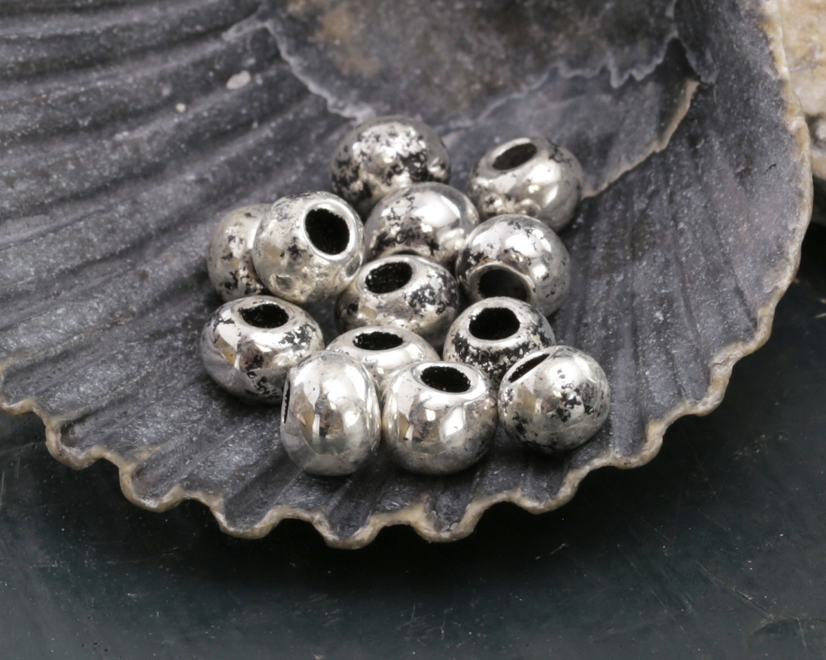 Mykonos Metalized Ceramic Antique Silver Rondelle 4-5x6mm