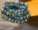 Czech Glass Pacific Blue w/ Gold Trica Beads 4x5mm