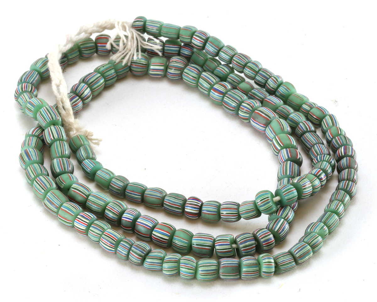 Java Glass Emerald Green w/ Stripes Graduated Gooseberry Beads 3-6x4-6mm