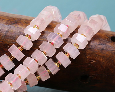 Rose Quartz (A) Microfaceted Hexagon Heishi 4x8mm