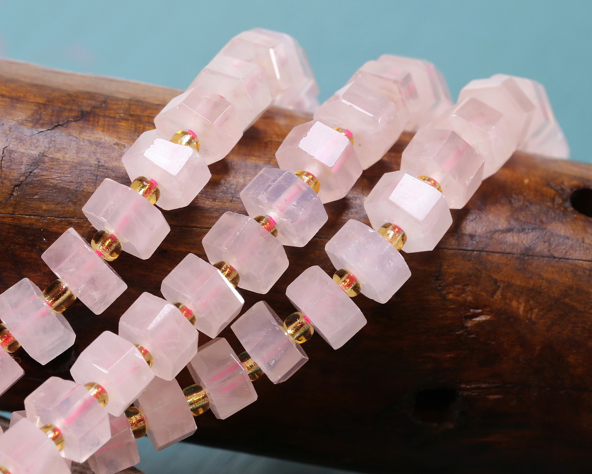 Rose Quartz (A) Microfaceted Hexagon Heishi 4x8mm