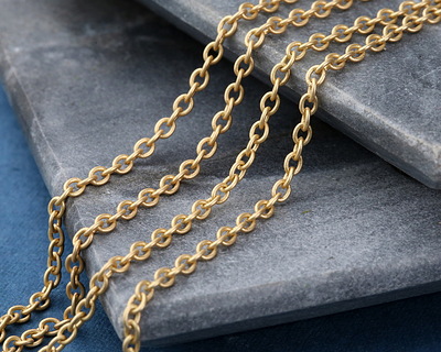 Satin Hamilton Gold (plated) Round Wire Cable Chain, 5' Package