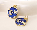 Cobalt Shimmer Enamel w/ Gold Finish Moon & Saturn Focal 15x18.5mm
