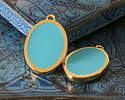 24K Gold (Plated) Aqua Enamel Oval Focal 16x25mm