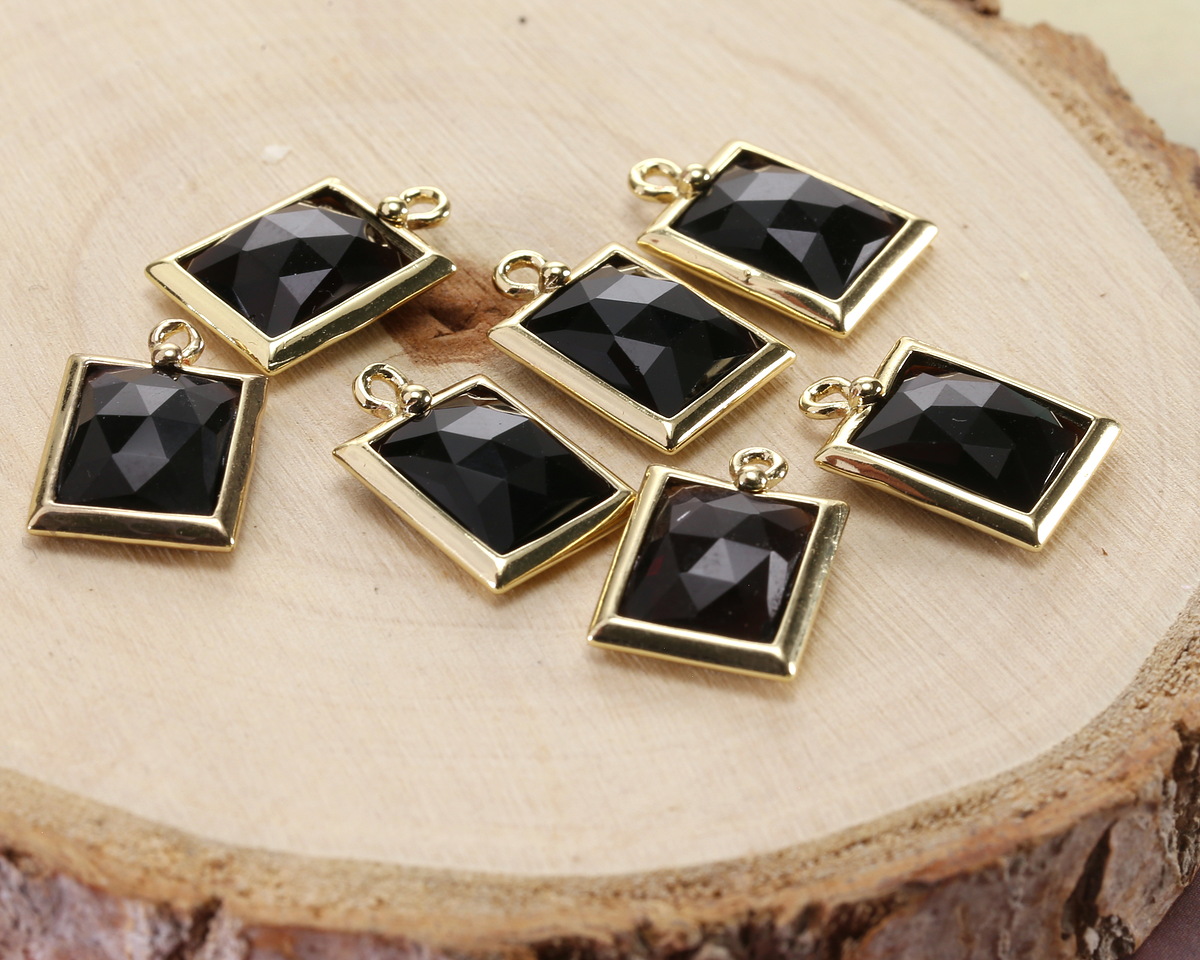 Black Obsidian w/ Gold Finish Faceted Rectangle Focal 10x15mm