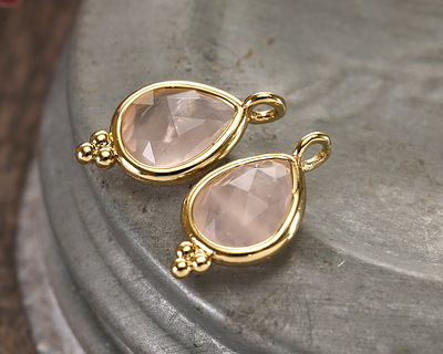 Rose Quartz w/ Gold Finish Faceted Teardrop Focal 10x12mm