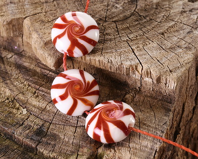 Peppermint Candy Lampwork Glass Focal Bead 15-16mm