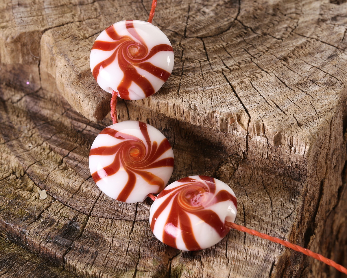 Peppermint Candy Lampwork Glass Focal Bead 15-16mm