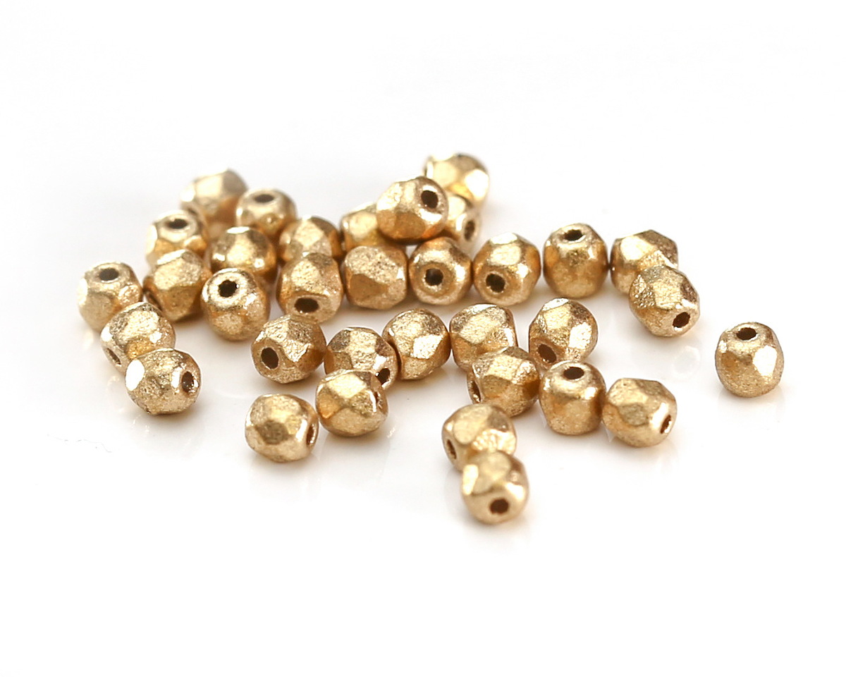 Czech Glass Matte Gold Fire Polished Round 2mm Lima Beads