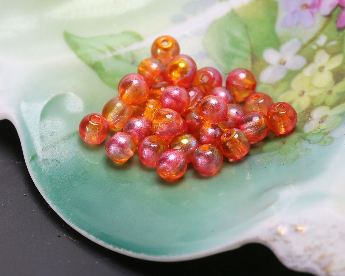 Czech Glass Glass Dual Coated Pink & Orange AB Round Druk 4mm