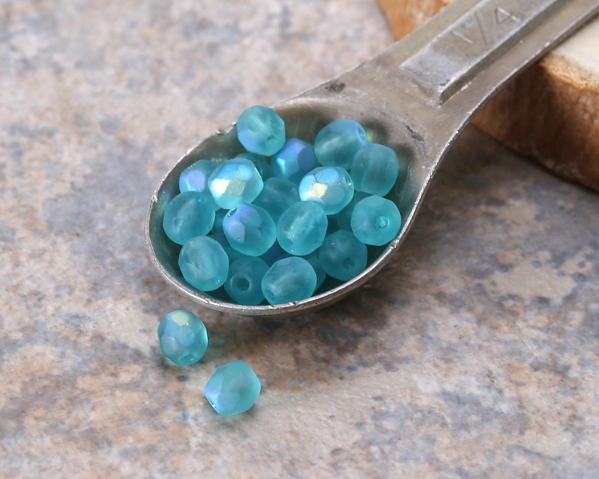 Czech Glass Matte Aquamarine AB Fire Polished Round 4mm