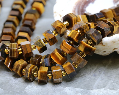 Tiger Eye Microfaceted Hexagon Heishi 4x8mm