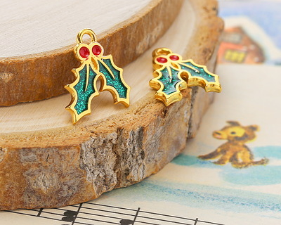 24K Gold (plated) Enamel Mistletoe Focal 13x16mm