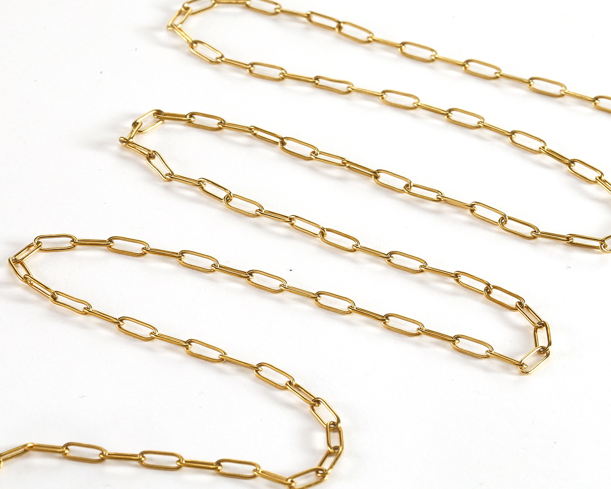 Waterproof 18K Gold PVD Plated Stainless Steel Small Paperclip Chain, 7.9x2.3mm links, 25ft Spool