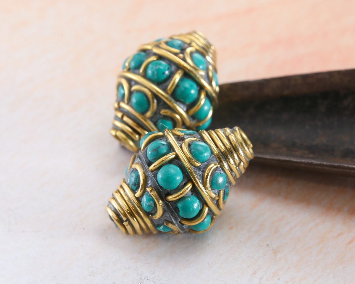Nepalese Brass w/ Turquoise Dots 20-22x15-16mm