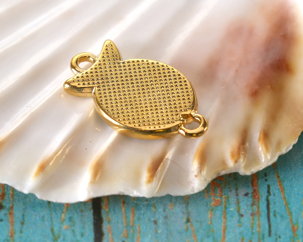 24K Gold (plated) Turquoise Pearl Enamel Fish Focal Link 19x11mm
