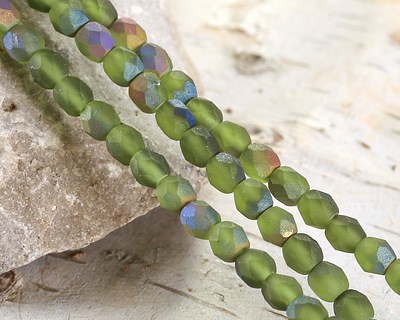 Czech Glass Matte Bronzed Olivine AB Fire Polished Round 5mm