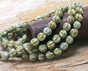 Czech Glass Tea Green Picasso AB w/ Gold Wash Faceted Melon Round 6mm
