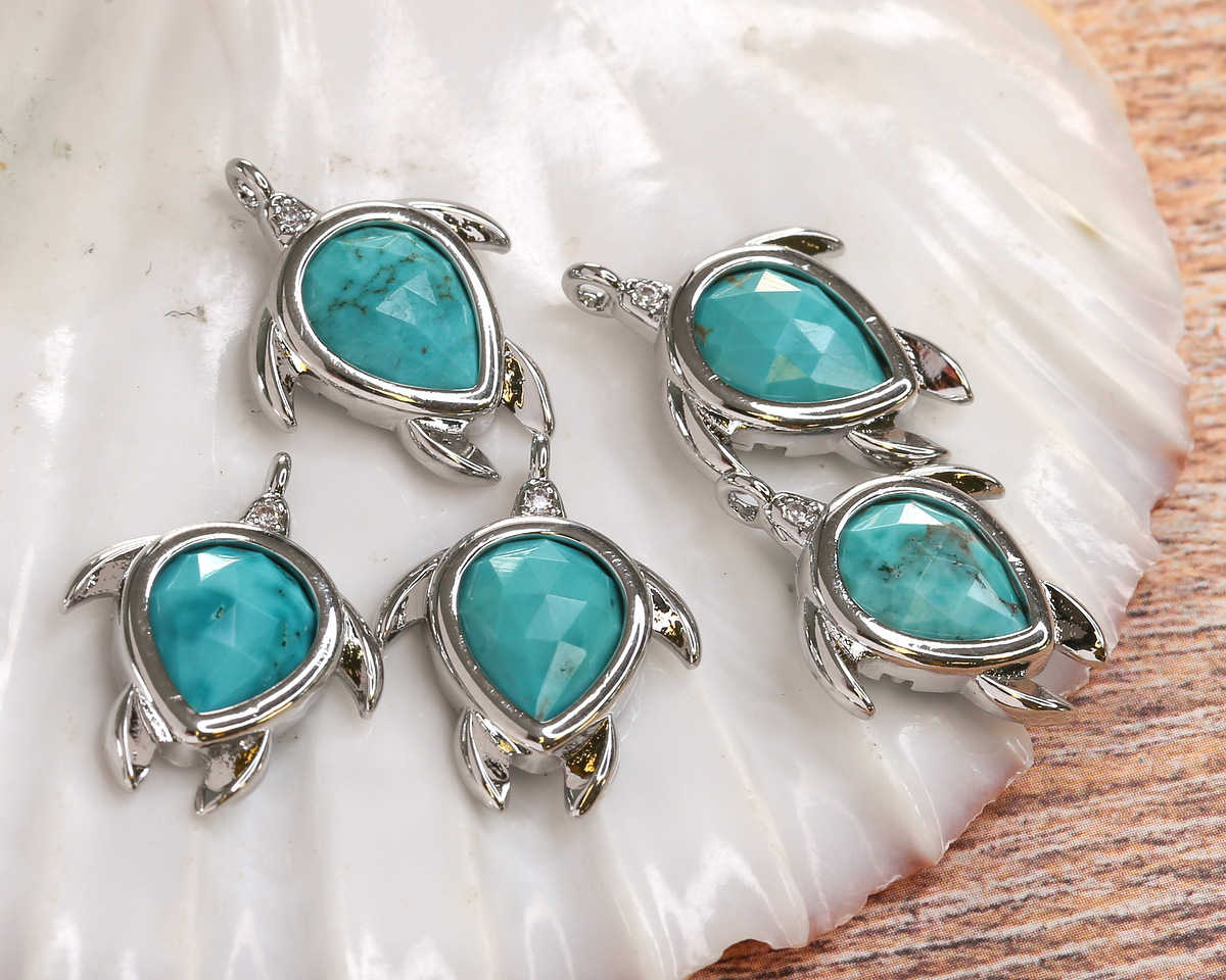Turquoise Blue Magnesite w/ Silver Finish Sea Turtle Focal 15x19mm