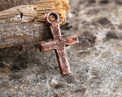 Nunn Design Antique Copper (plated) Tiny Hammered Cross Charm 18x11mm