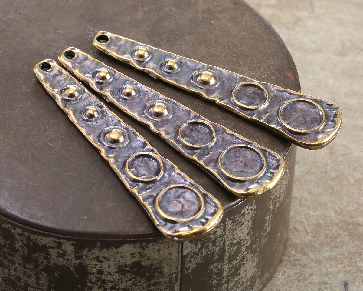 Mykonos Antique Brass (plated) Long Graduated Circle Drop Focal 8x53mm