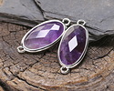 Amethyst Faceted Puff Oval Link w/ Silver Finish Bezel 12x20mm